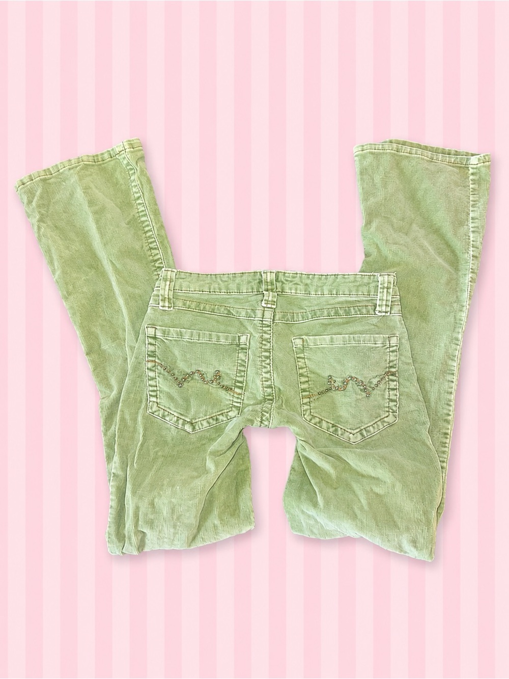 Vintage Y2K LEI Low Rise Green Corduroy Rhinestone Flare Pants ✨